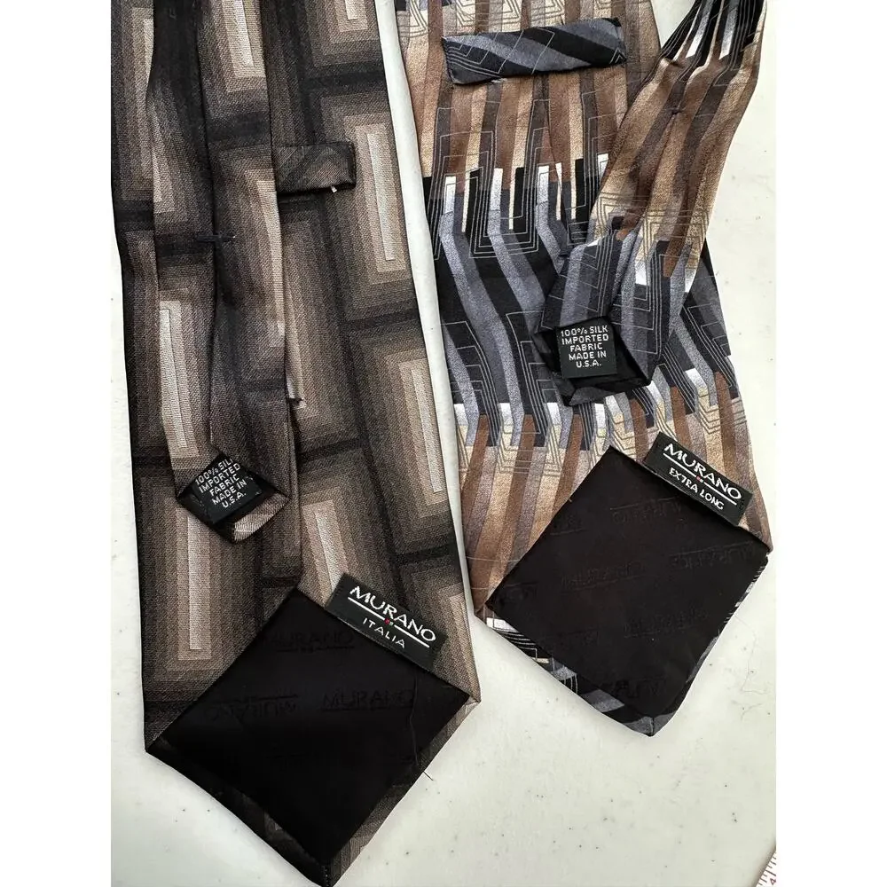 Vintage Pair of Brown and Taupe Murano Silk Neckties - Picture 4 of 4